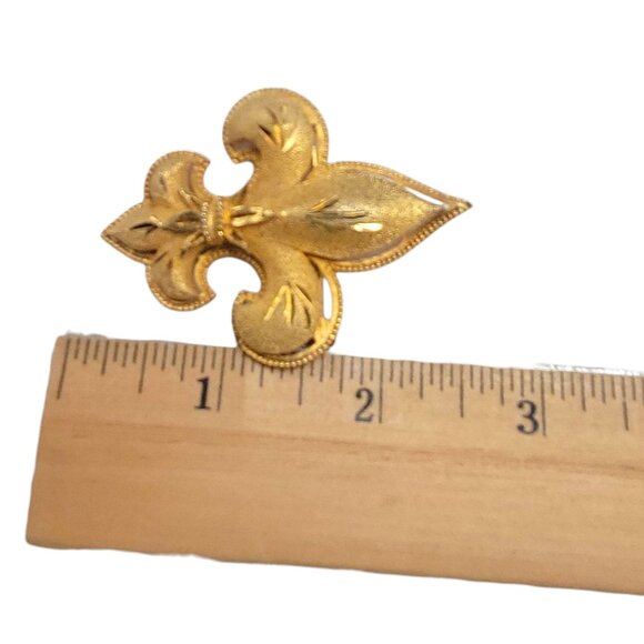 Vintage Signed CFW Gold Tone Fleur-De-Lis Brooch Pin Charles F Worth Statement - Picture 3 of 9